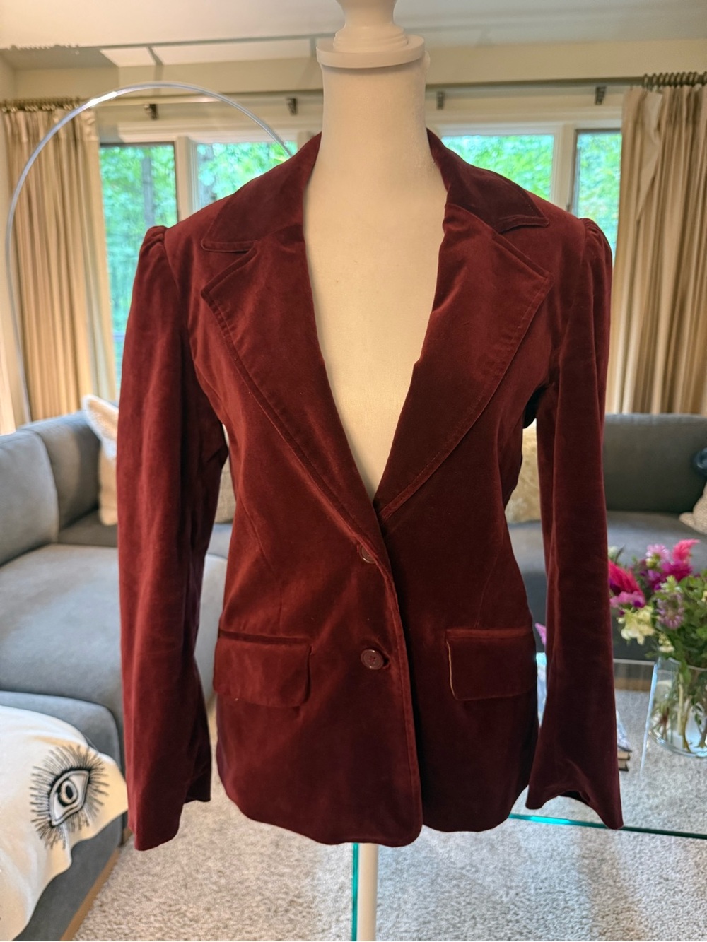 Old Navy Women's Velvet Blazer in Burgundy